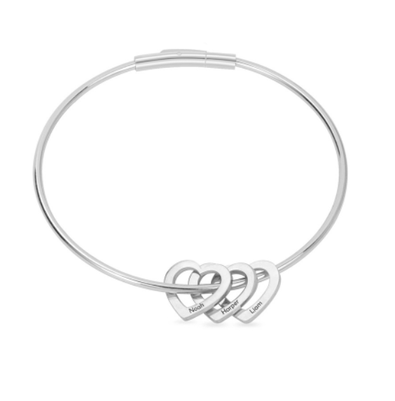Custom Personalized Heart Pendants Bangle Bracelet