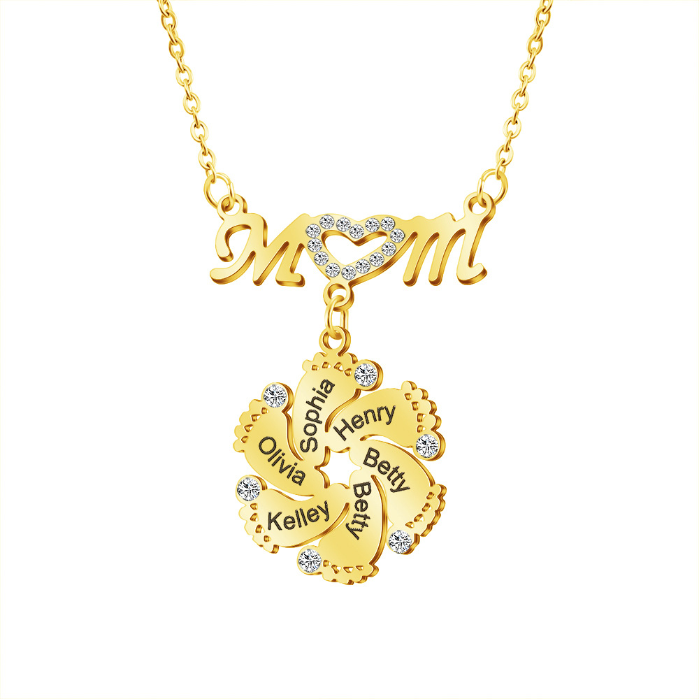 Custom Engraved Necklace Family Feet Mother's Day Gifts