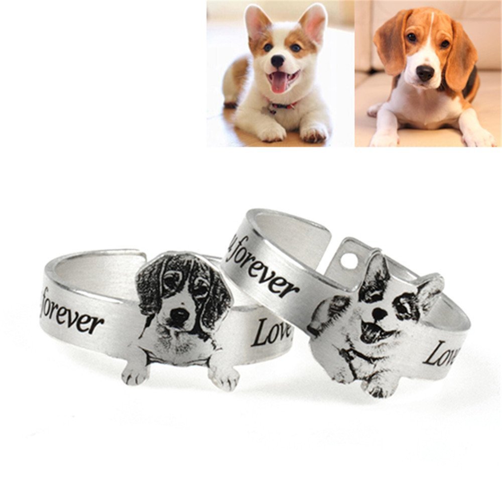 Personalized cat and dog photo ring