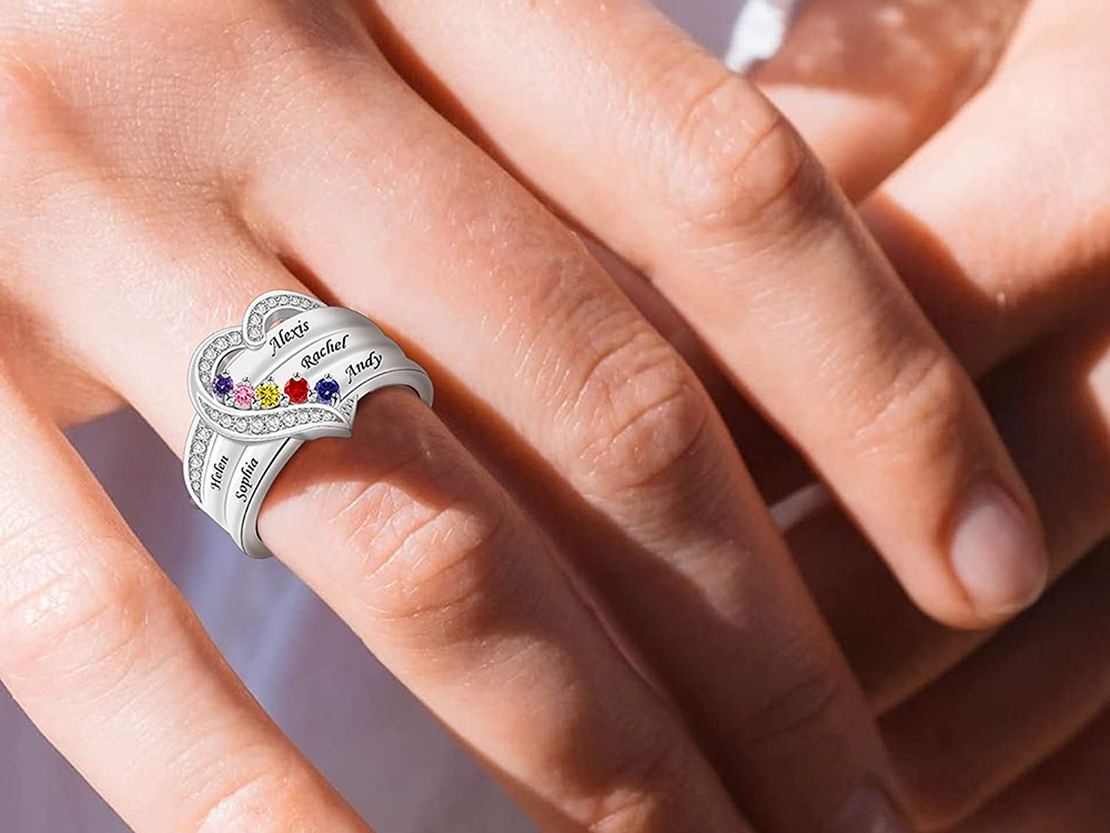 Personalized Birthstone Name Engraving Ring