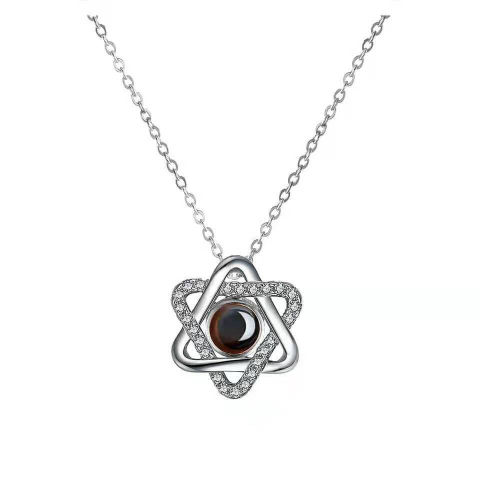 Personalized hexagonal Star Flower Photo Necklace