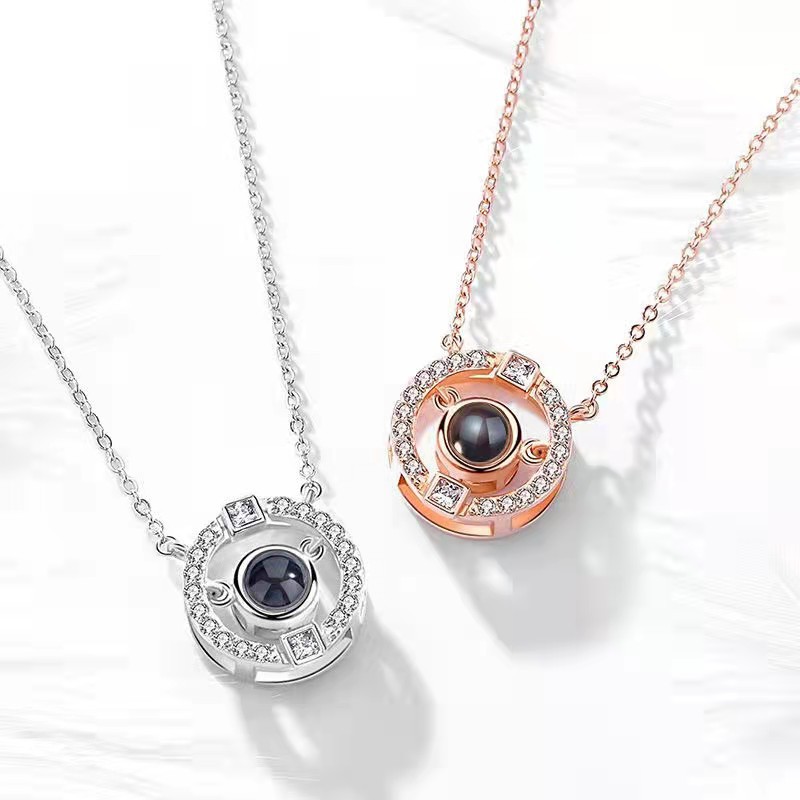 Personalized Round Diamond Set Photo Necklace