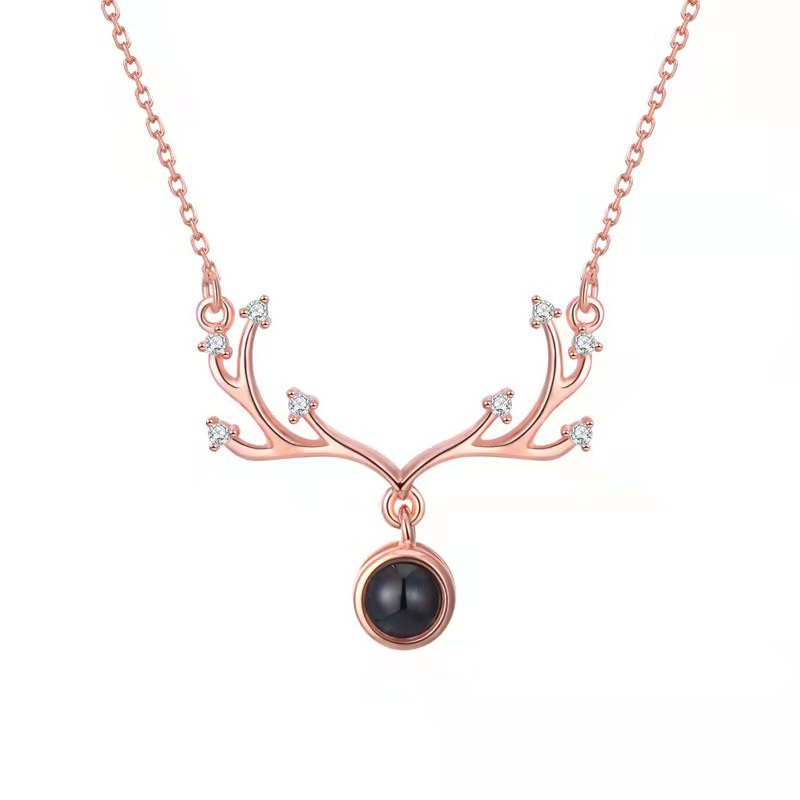 Personalized diamond set antler photo Necklace