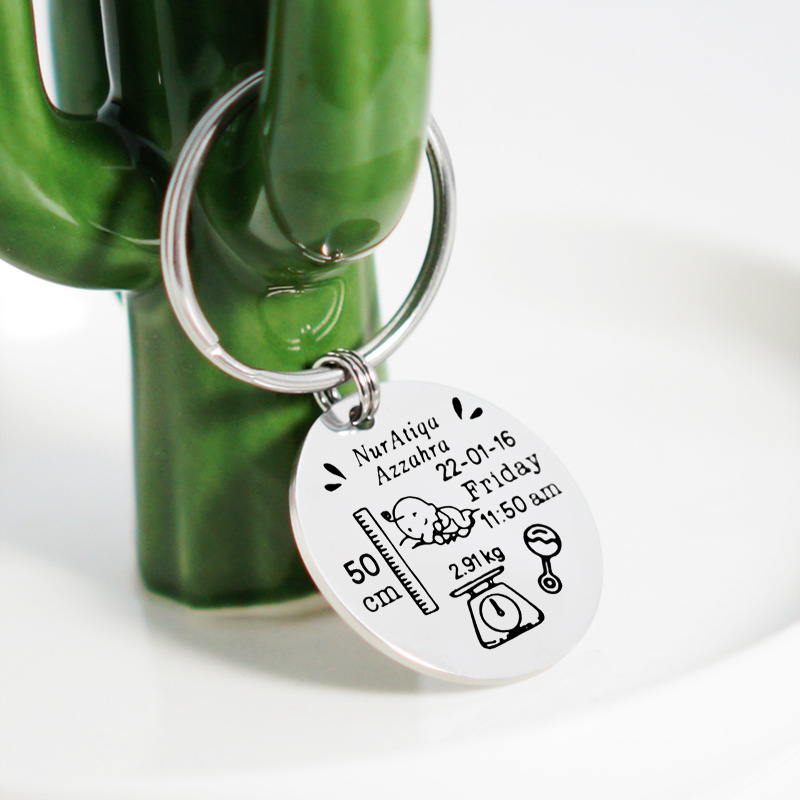  Personalized engraved baby birth Commemorative Plate key chain 