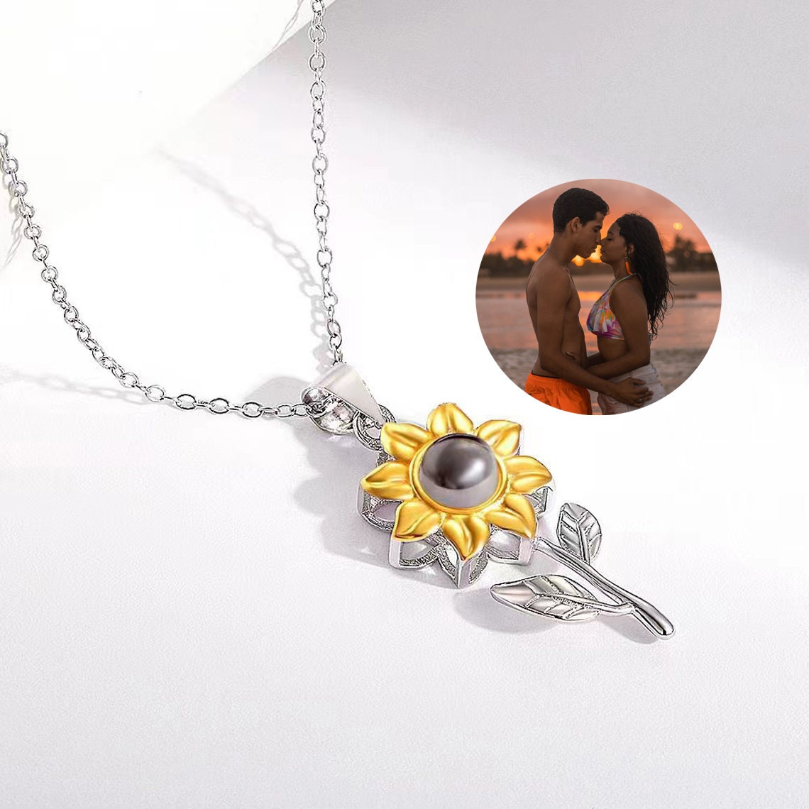 Personalized S925 Silver Sunflower Projection Necklace
