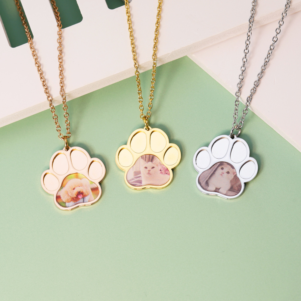 Personalized Pet Footprint Photo Necklace