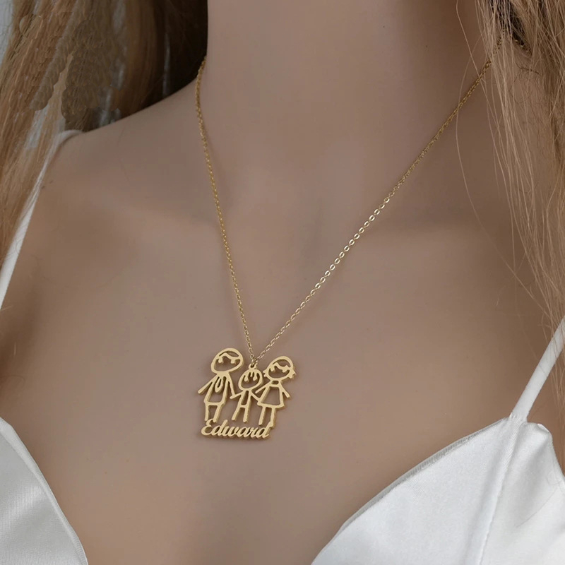 Personalized hand-painted graffiti family necklace