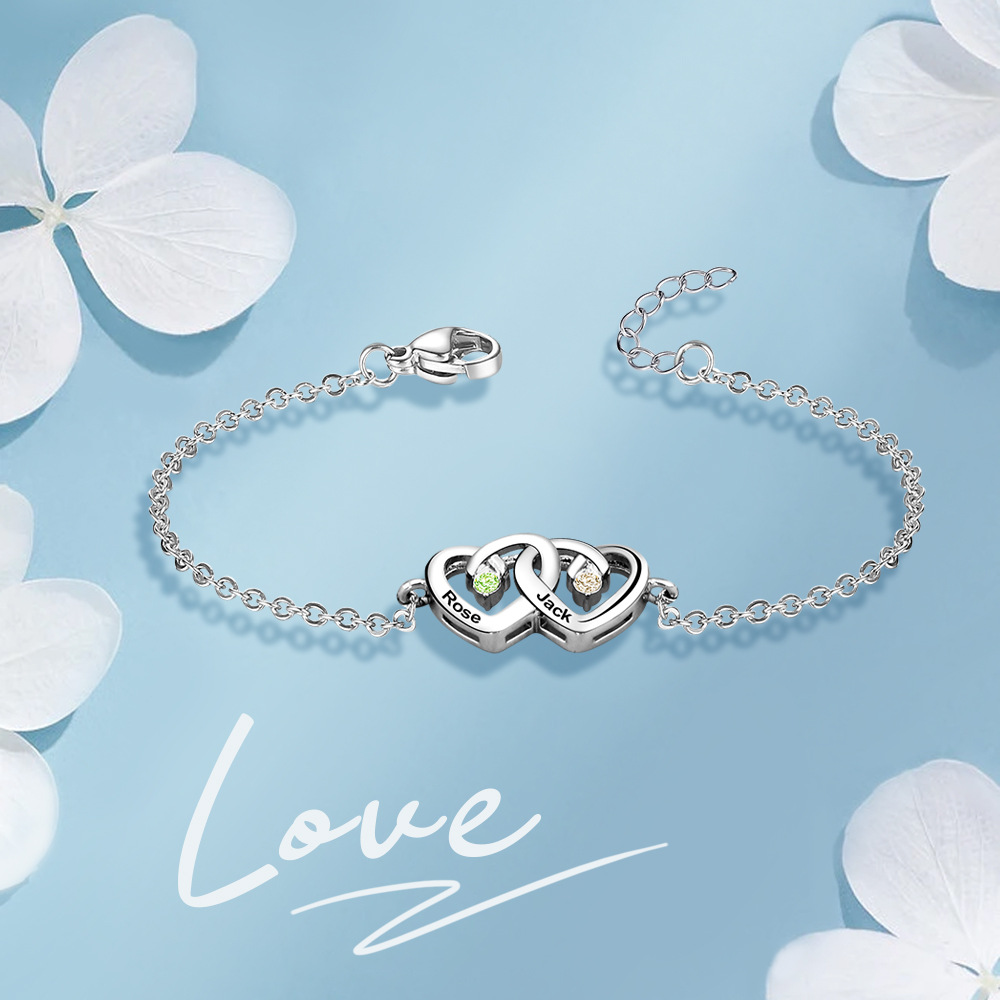  Personalized Peach Heart Diamond Bracelet 