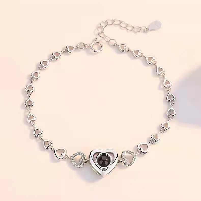 Personalized Heart S925 Silver Photo Projector Bracelet