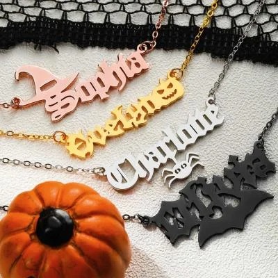 Personalized Halloween Gothic Name Necklace