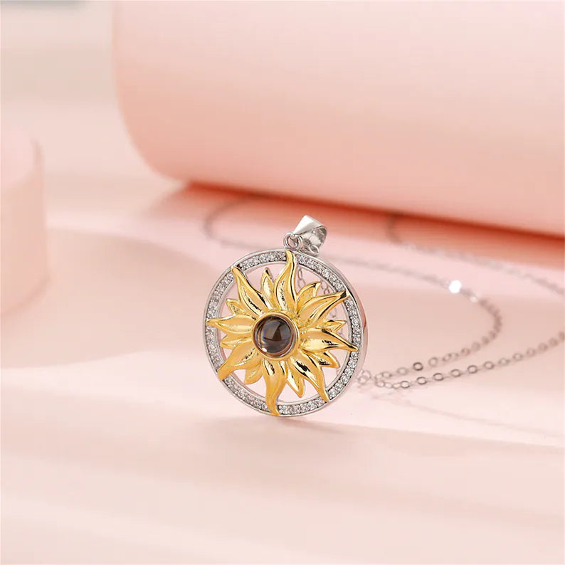 Personalized S925 Sterling Silver Sunflower Projection Necklace