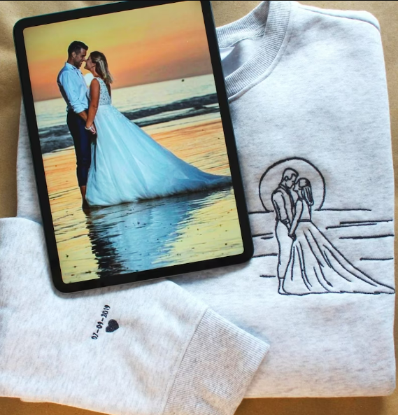 Personalized Photo Line Drawing Embroidered Hoodie1