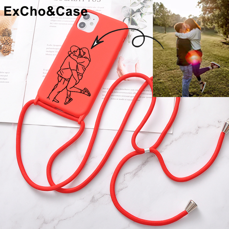 Personalized Line Art Lanyard Phone Case for iPhone