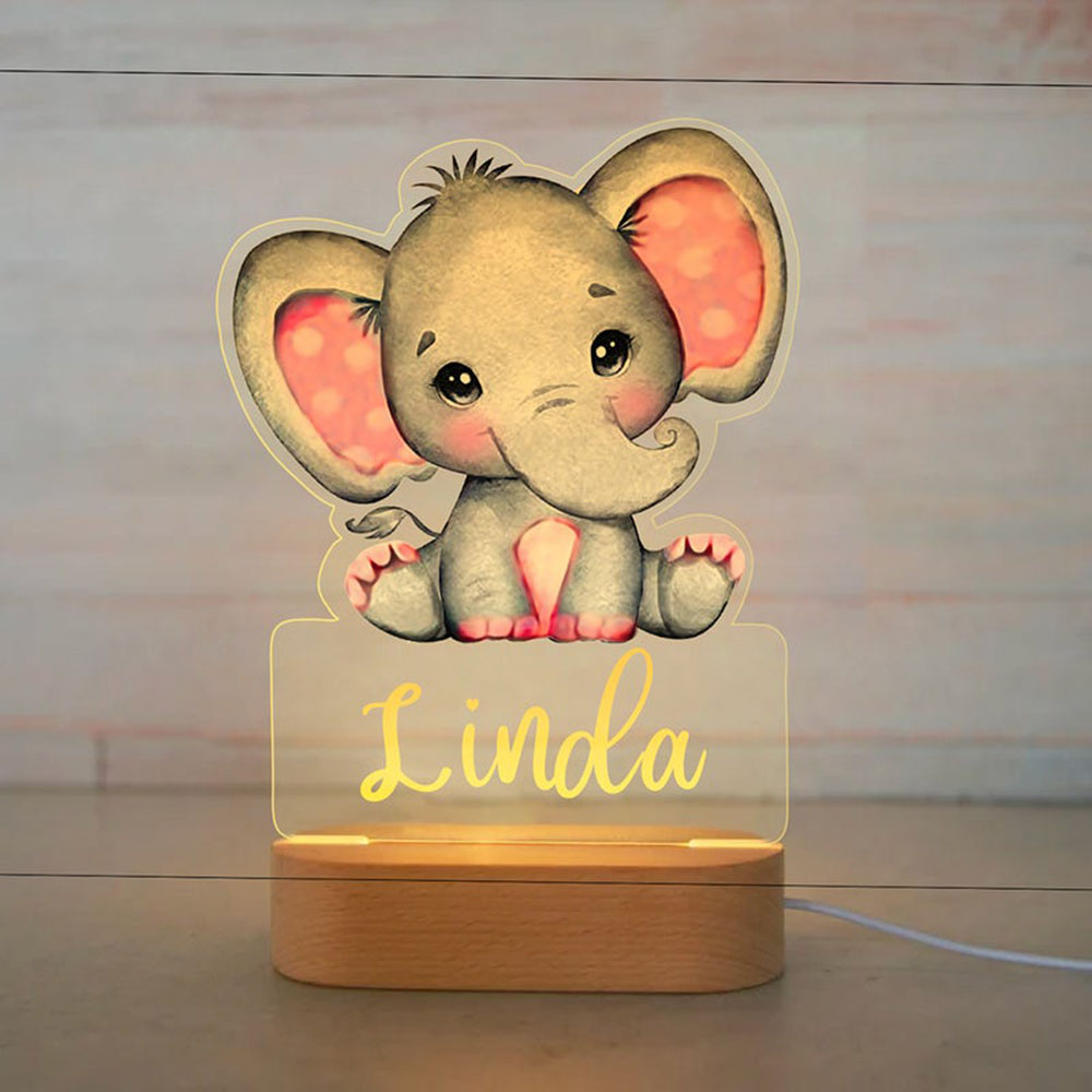 Personalized Baby Elephant Lion LED Night Light