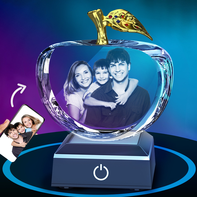 Personalized Laser Engraving 2D/3D Apple Shaped Crystal Lamp