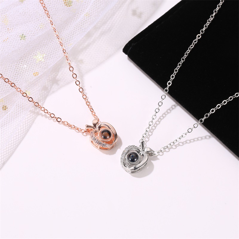 Personalized Apple Shape Photo Projection Necklace