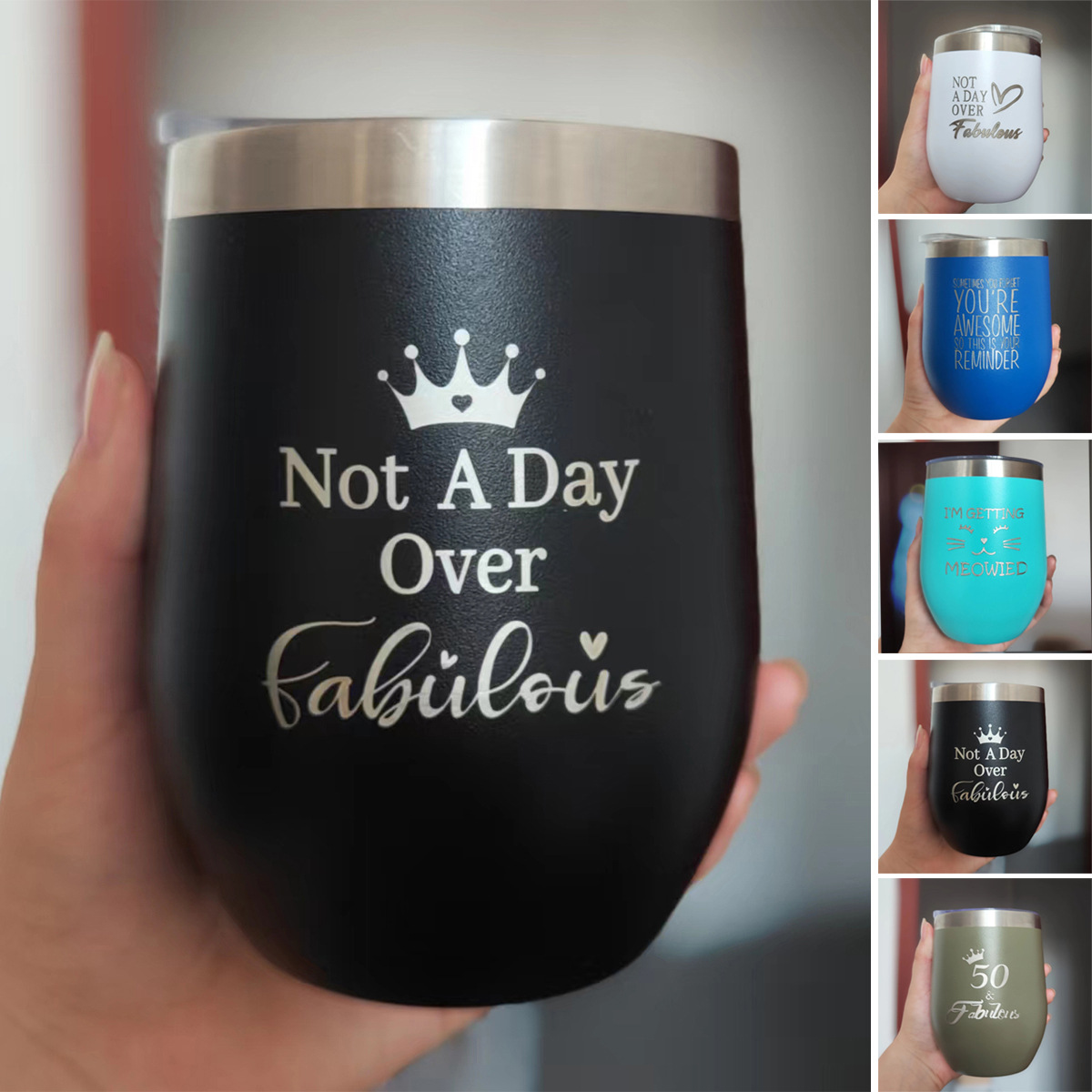 Personalized 12OZ Stainless Steel Monogram Wine Glass