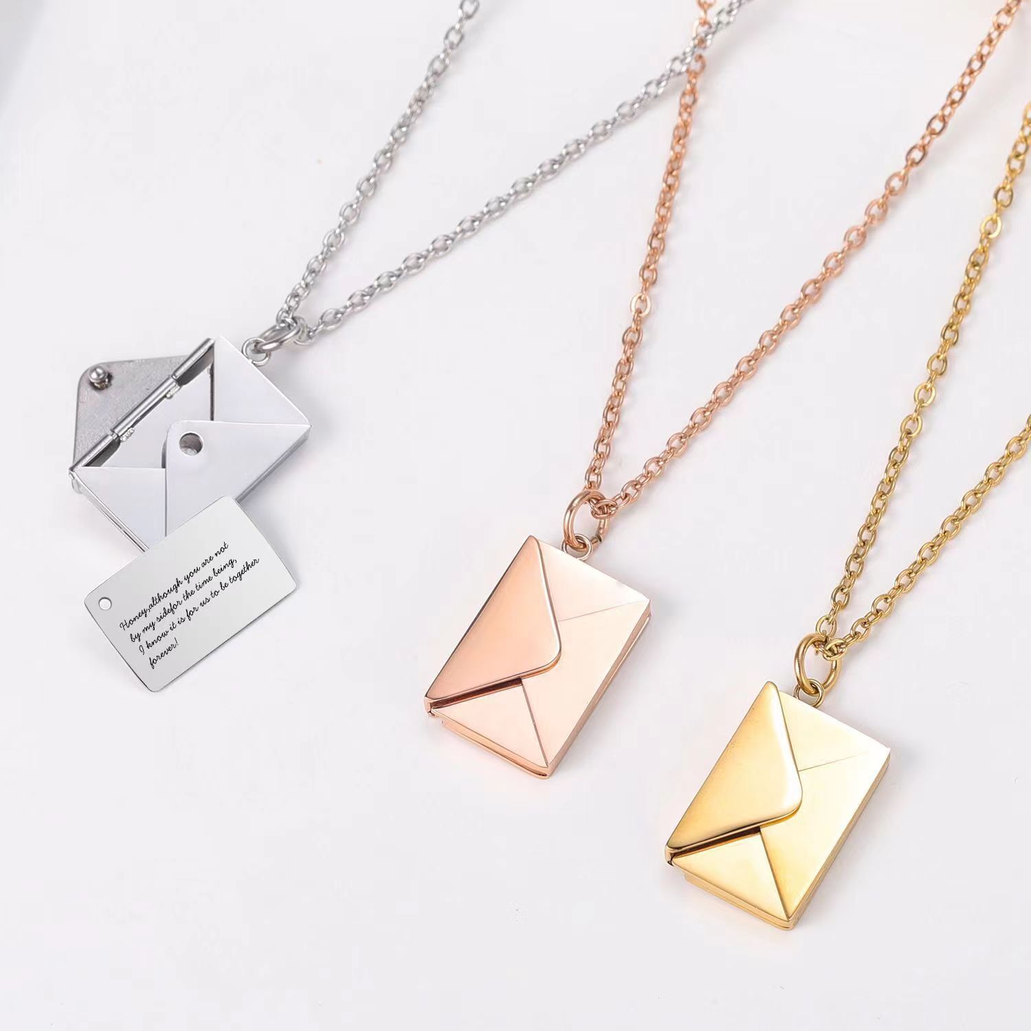 Personalized color photo print Envelope love lettering necklace