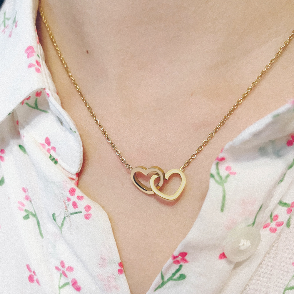 Personalized Lettering Double Heart Necklace