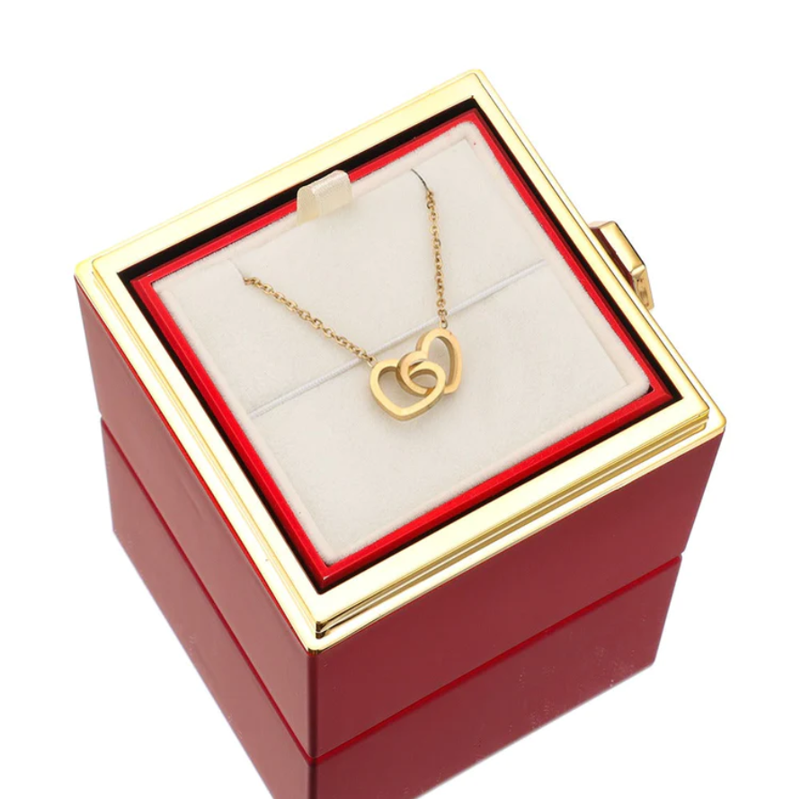 Personalized Lettering Double Heart Necklace with Rotatable luxury gift box