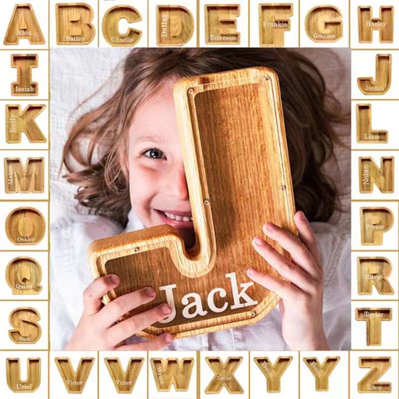Personalized Creative Wooden Alphabet Money Bank Transparent Savings Jar
