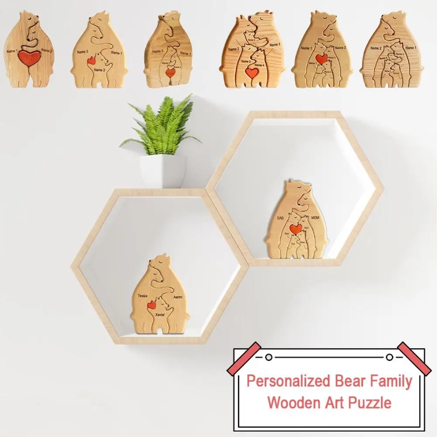 Custom Wooden Personalized Bear Family Theme Art Puzzle