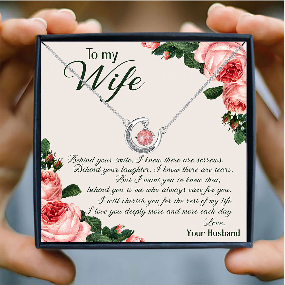 Crystal moon necklace gift for wife