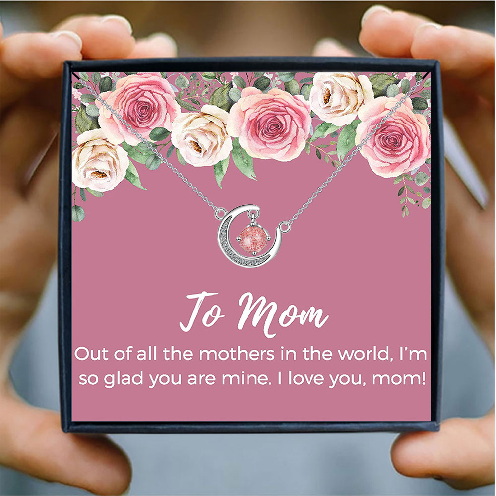 Crystal moon necklace gift for mom