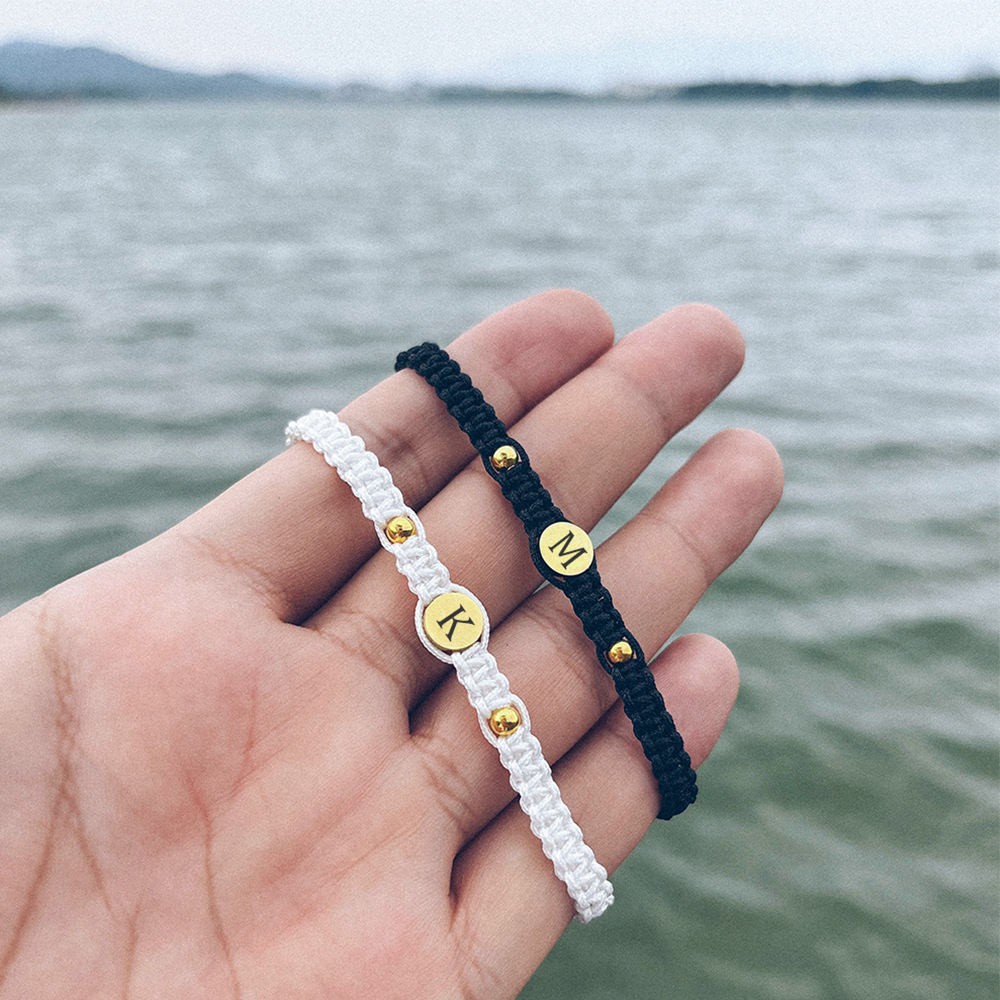 Stainless steel circular bead braided couple bracelet