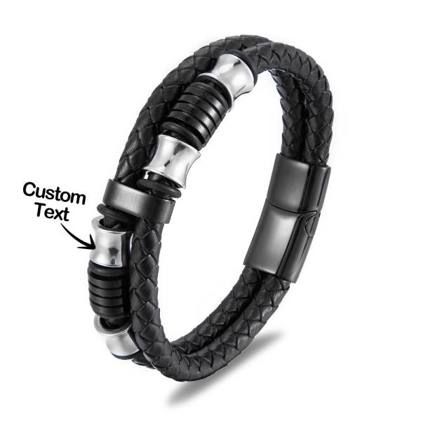 Custom Name Bead Leather Bracelet