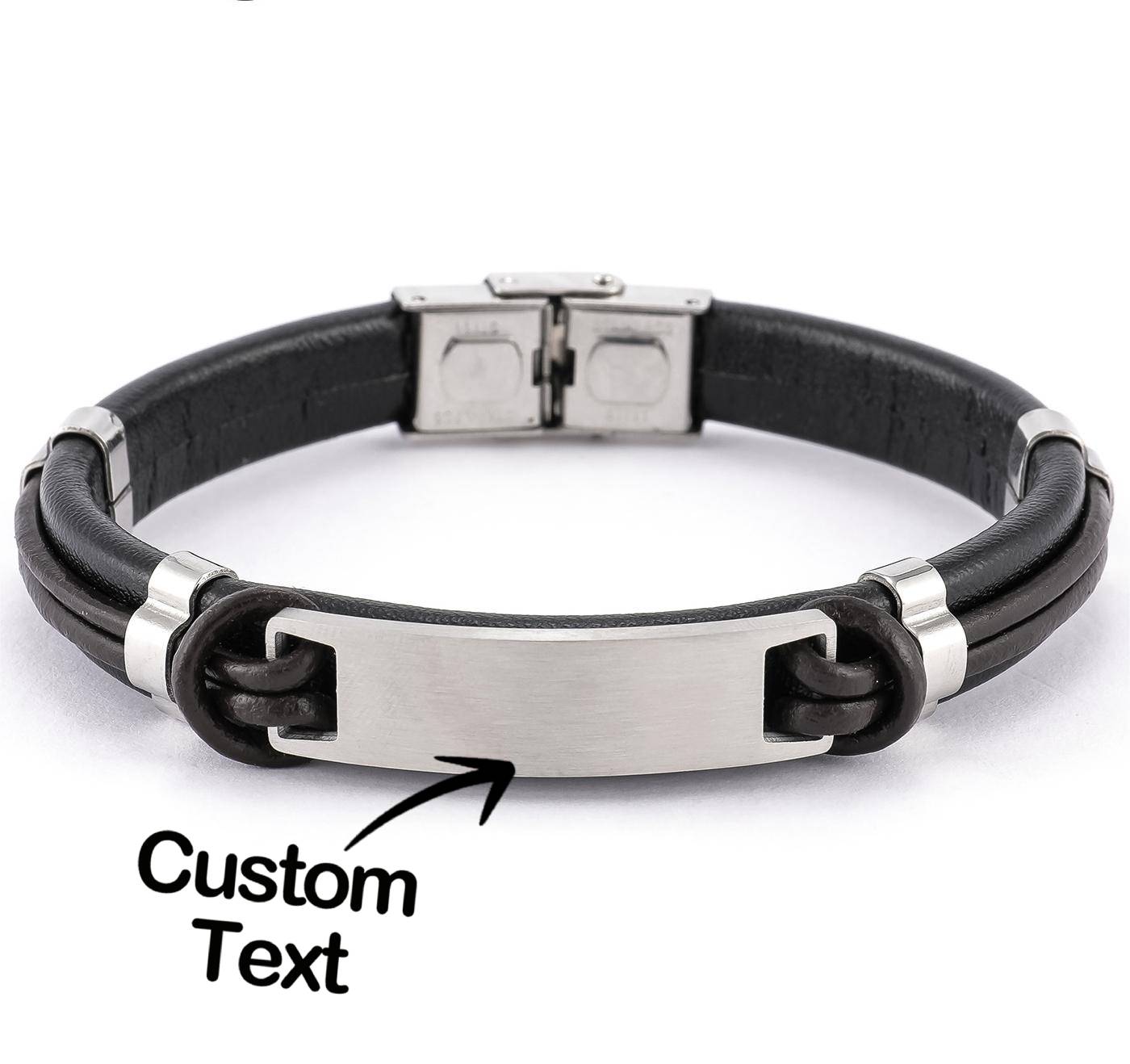 Curved Tag Leather Cord Men's Bracelet
