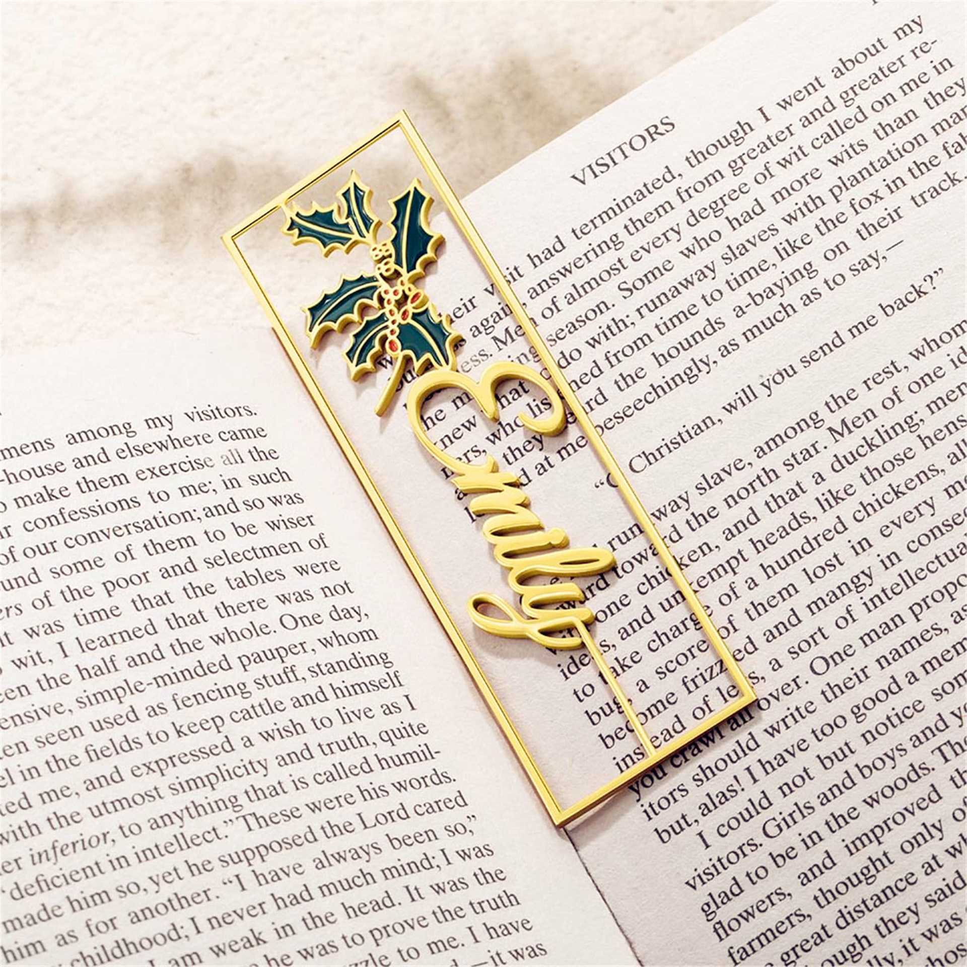 Personalized Name Birth Flower Bookmark - Custom Engraved Stainless Steel Bookmark with Hollow-Out Design & Enamel Fill - For Book Lovers