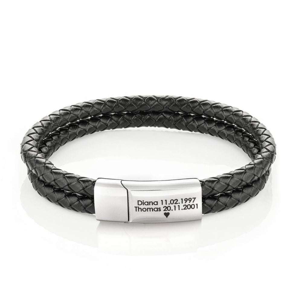 Custom square button double leather bracelet