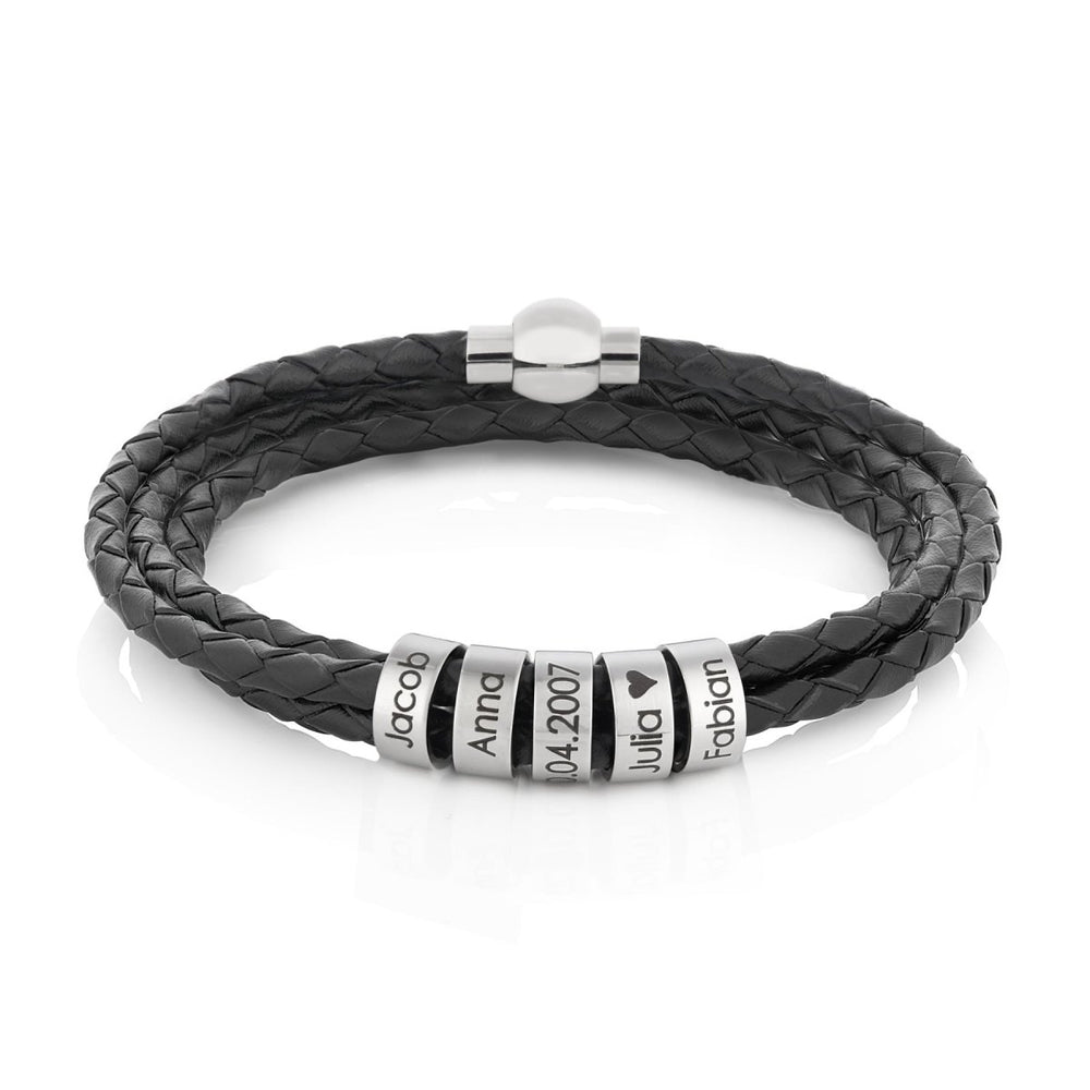 Custom silver beaded triple leather bracelet