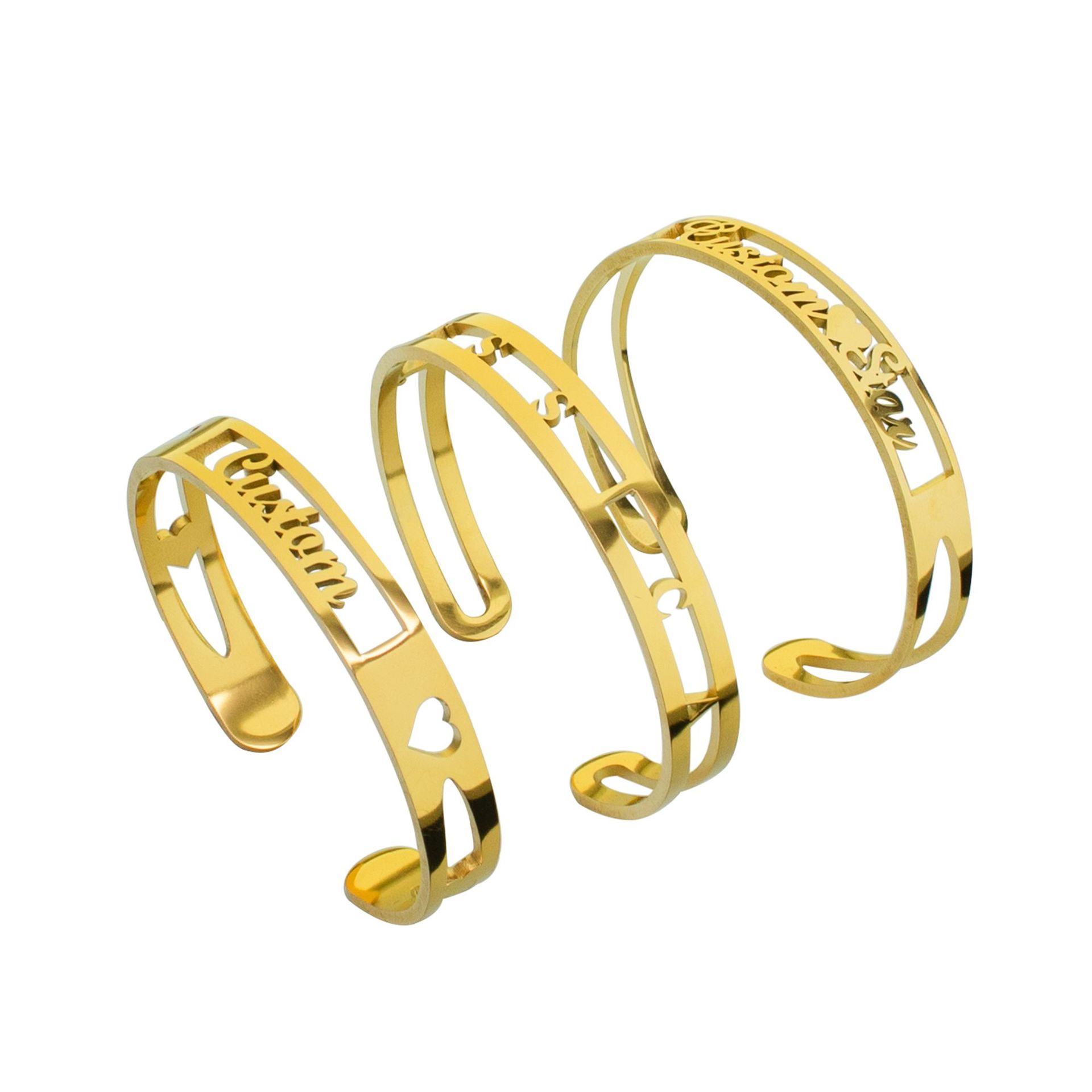Custom Stainless Steel Name 10mm Bracelet Plated 18K Real Gold English Letter Bracelet