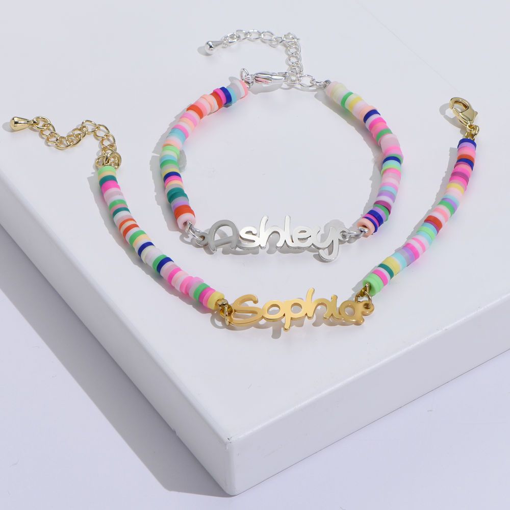 Clay sheet stainless steel plated 18K real gold letter bracelet