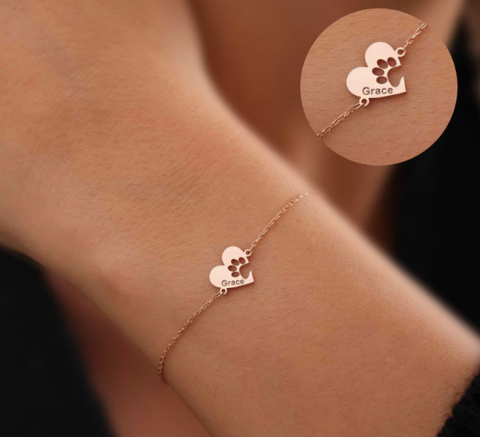 Personalized Pet Heart Paw Bracelet