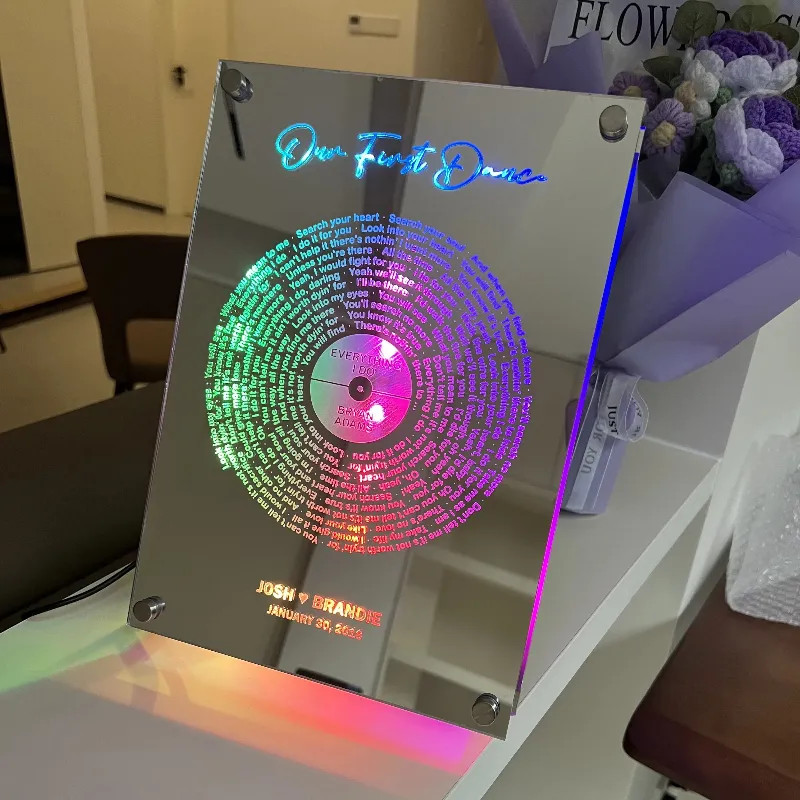 Personalized oblong disc Lyrics LED illuminated Mirror