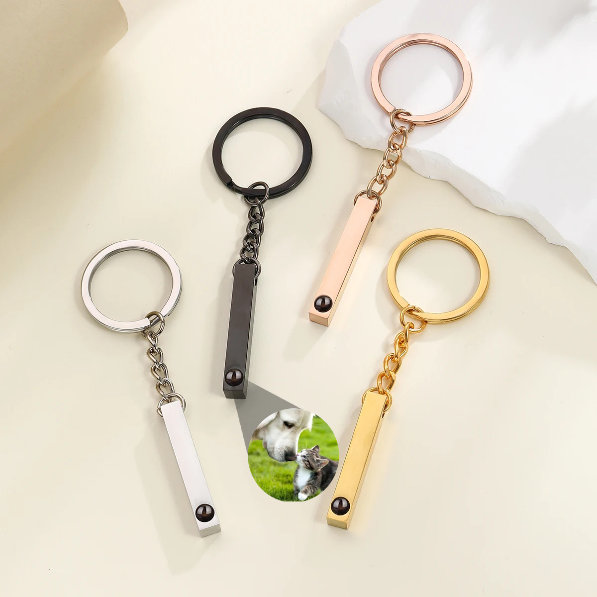 Custom Projection Bar Keyring Stainless