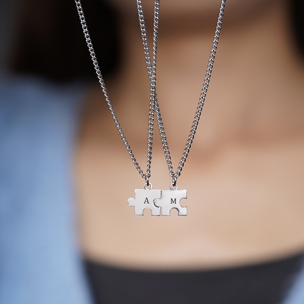 Personalized Couple Engraved Name Puzzle Necklace