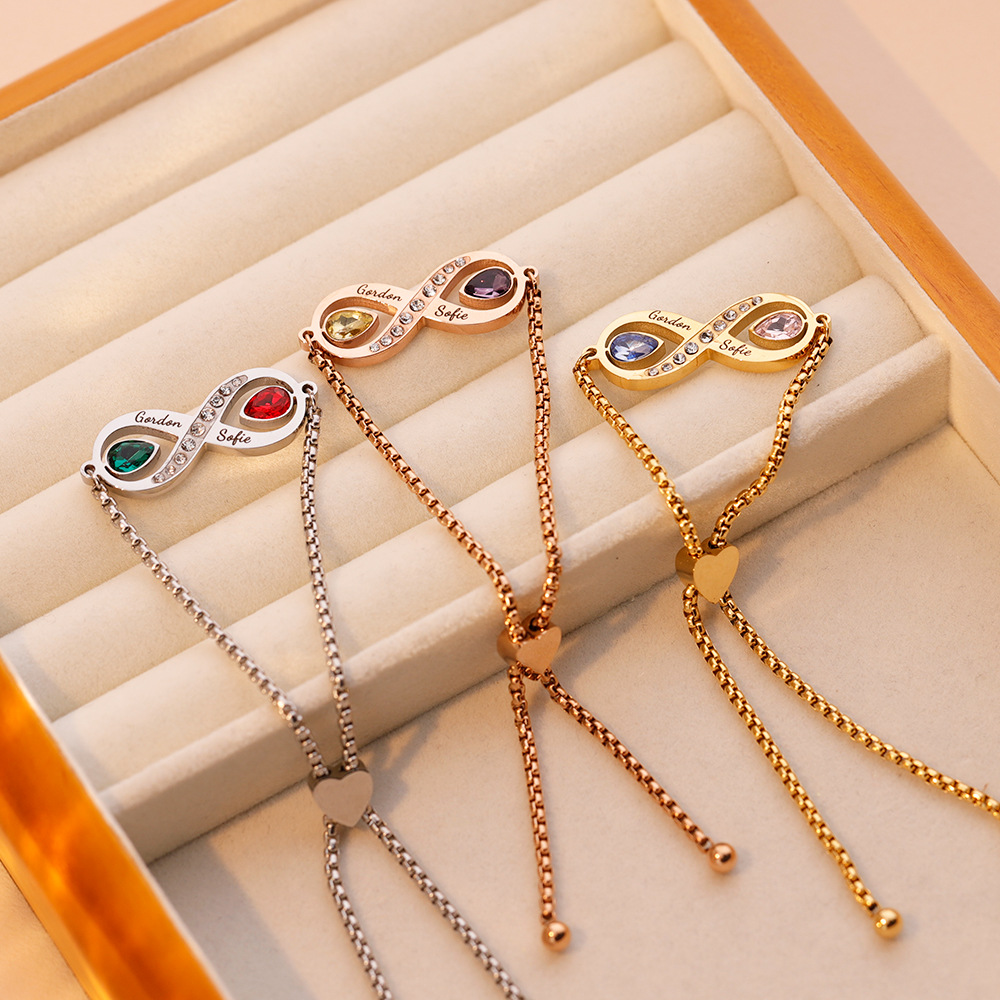 Personalized Infinity Couple Bracelet with Birthstones - Custom Engraved Names Stainless Steel Matching Jewelry, Valentine's Day Gifts