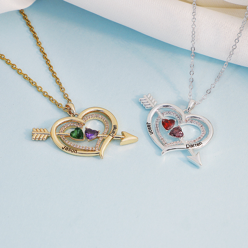 Personalized Engraved Cupid's Arrow Necklace with Birthstone