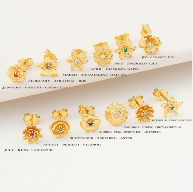 Three Edimensional Birth Flower Earrings