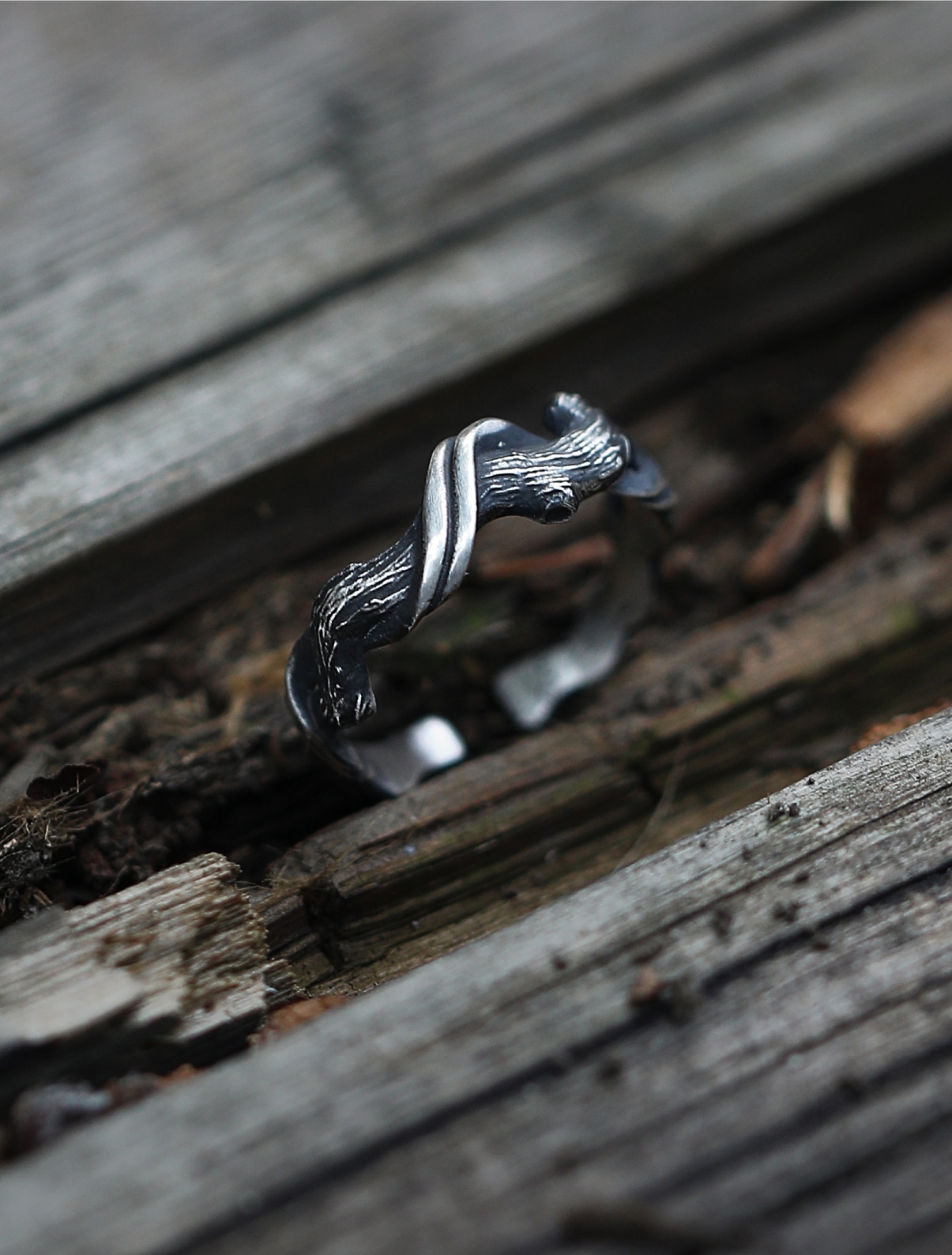 Handmade 999 Silver Ring - Custom Engraved Name Driftwood Ring with Organic Texture & Artisan Aging - Symbol of Long-Distance Love 