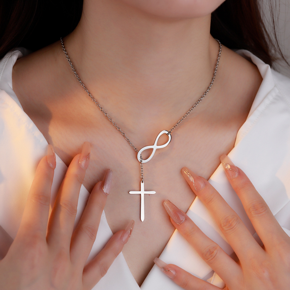 Custom Infinity Cross Necklace - Personalized Stainless Steel Name Engraved Jewelry - Minimalism Necklace