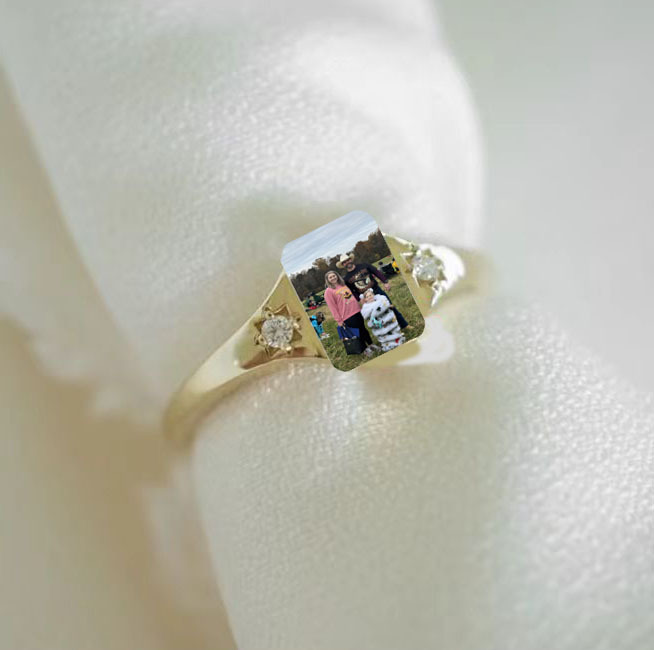 Custom Birthstone & Full-Color Photo Copper Ring - Personalized Engraved Memorial Jewelry, Anniversary Gift