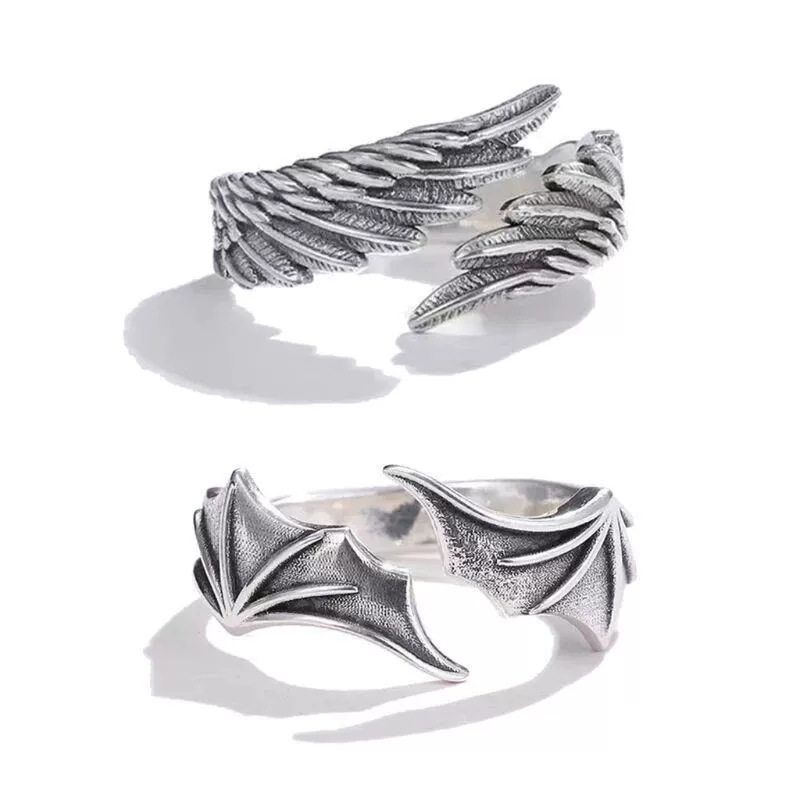 Retro Devil's Wing Ring, Customized Name Engraving Jewelry, Couple Ring, Gift for Lover