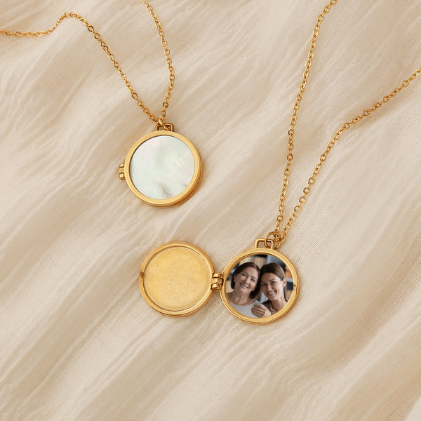 Personalized Magnetic Shell Photo Locket Necklace - Name Engraved Pendant With Micro-Photo Compartment - Anniversary Gift