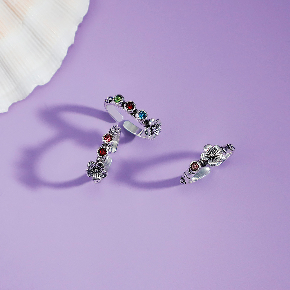 Custom 3D Floral Stack Ring with Birthstone Ring - Personalized Engraved Name Ring - Unique Birthday Gift