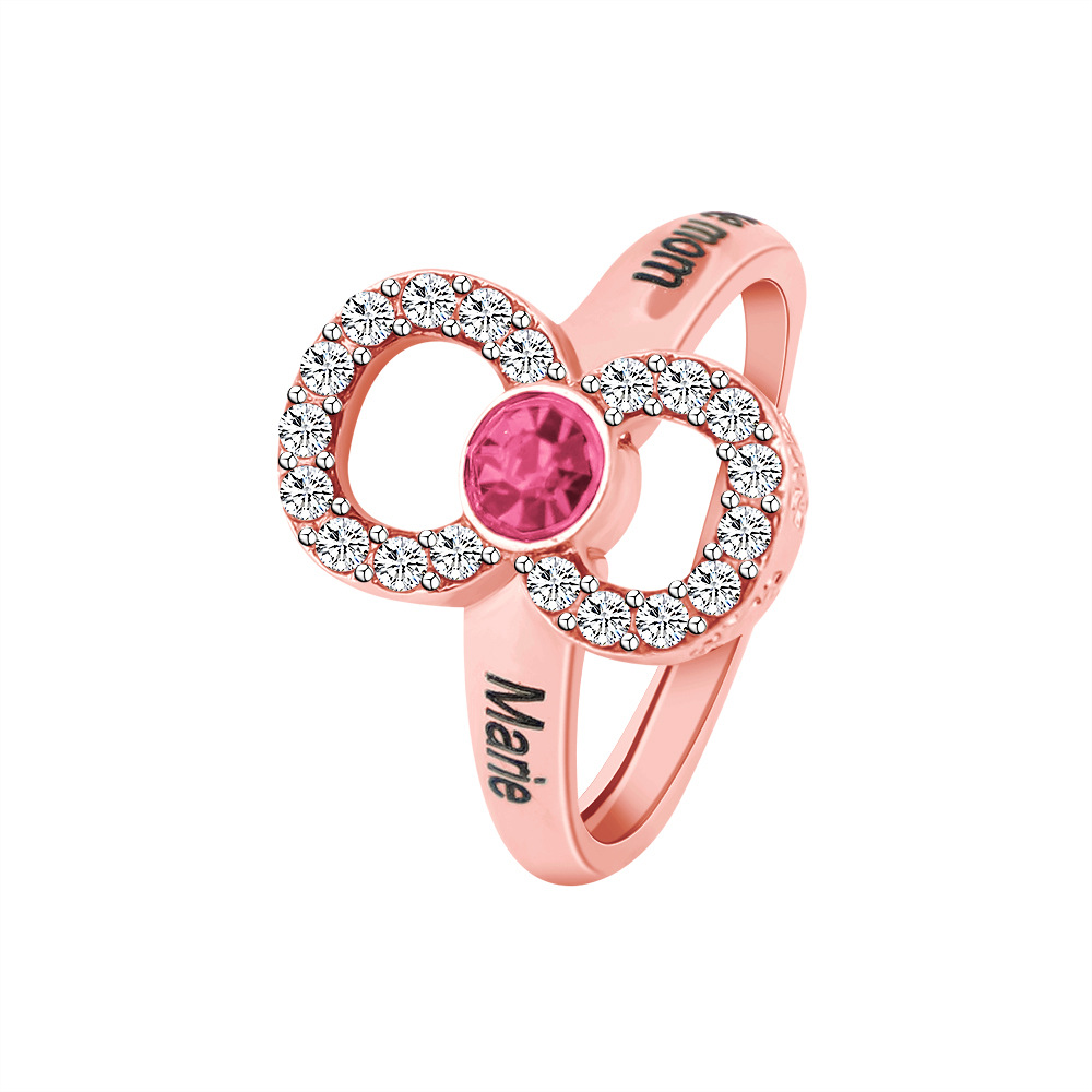 Pensonalized Infinite Ring with Zircon inlay and Birthstone - Custom Dual Name Engraved Copper Band - Couple Promise Jewelry